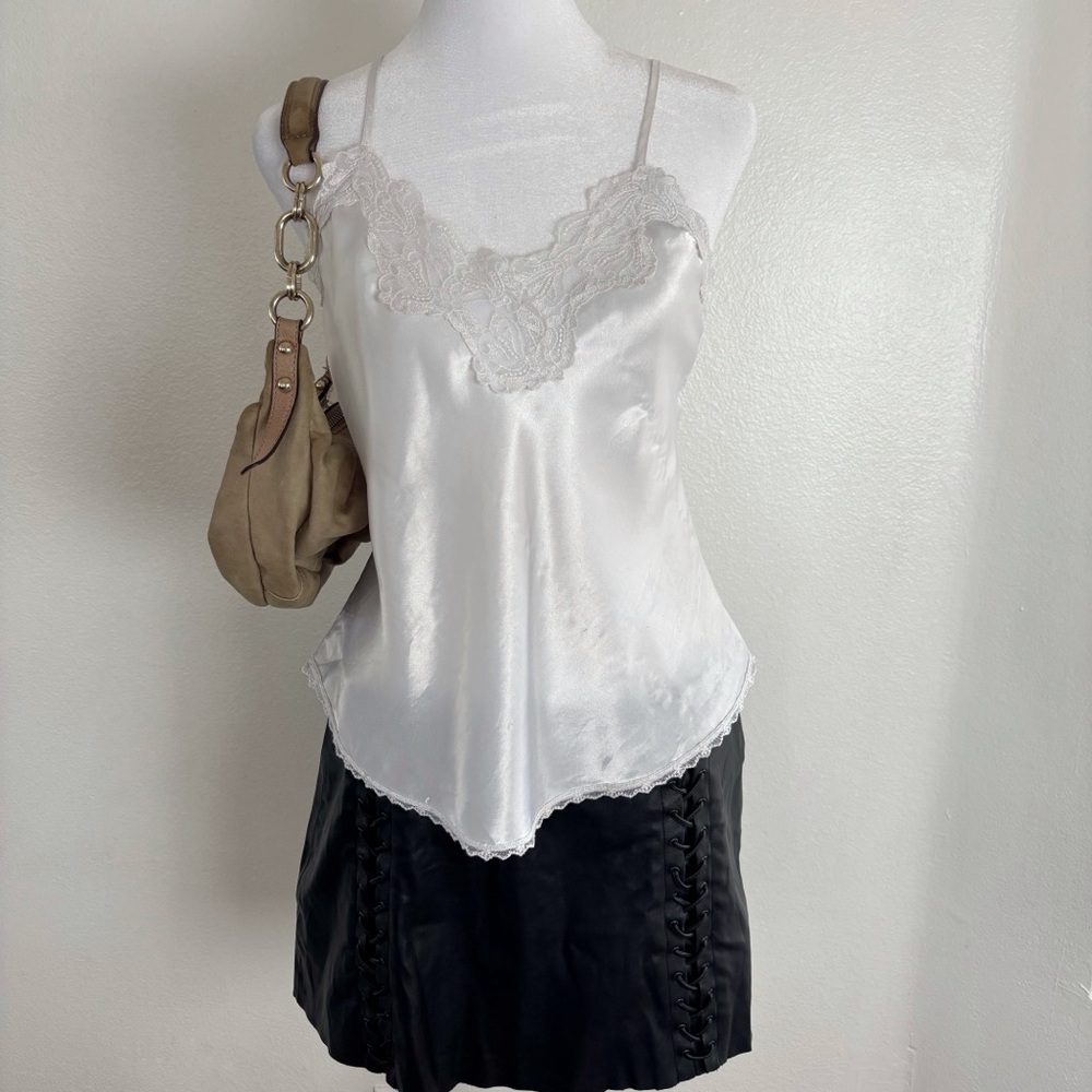 Victoria’s Secret Vintage White Satin Camisole Lace Trim Size L